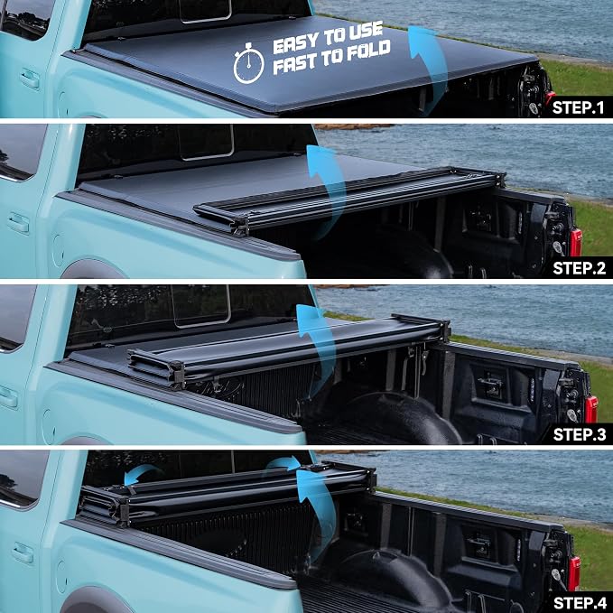 Truck Bed Tonneau Cover Compatible with Ford Super Duty 6.8 ft Standard Box, 1999-2026 F250 F-250 F350 F-350, Soft Folding Style(Quad Fold)