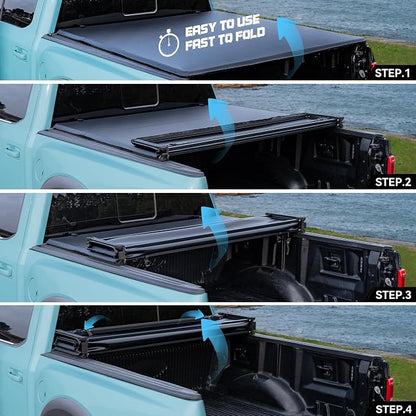 Truck Bed Tonneau Cover Compatible with Ford Super Duty 6.8 ft Standard Box, 1999-2026 F250 F-250 F350 F-350, Soft Folding Style(Quad Fold)