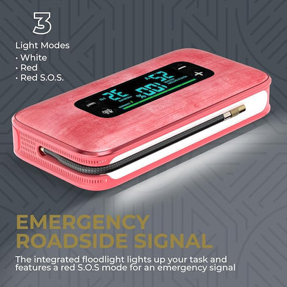 Halo Bolt Ultimate 3 Portable Car Battery Jump Starter | 130 PSI Air Compressor, 55.5Wh USB Power Bank, Large Display, Emergency Floodlight & Charger, Jumps Cars SUVs & Trucks, Inflates Tires — Pink