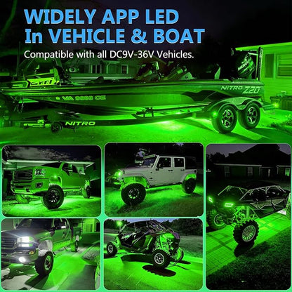 Nicoko 108 High-Power LEDs per Pod 4Pods Pure Green Rock Lights Ultra-Bright Offroad Underglow Kit Advanced Heat Dissipation IP68 Waterproof for Truck, SUV, UTV, ATV, RZR