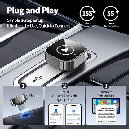 PWireless Wireless CarPlay Adapter & Android Auto Dongle 2026 Upgraded, Fast Auto-Connect, Stable Connection, Mini Size Plug & Play Adapter for iPhone & Android Auto Compatible Cars (Black)