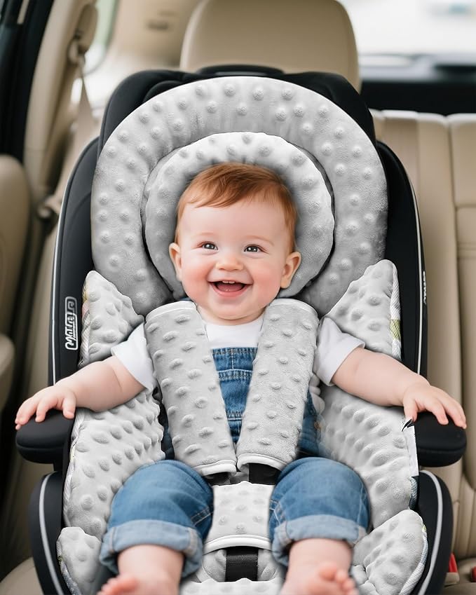 BOMOLOUR Infant Car Seat Insert with Removable Cushion for Baby Preemie Newborn Infant, Reversible carseat Insert Head Body Support Fits for Stroller, Baby Swing, Rocker, Bouncer, Bassinet - Grey