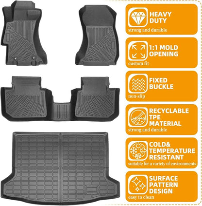 Floor Mats for Subaru Crosstrek 2013-2016-2017, for Subaru Impreza 2012-2016, Front Rear Mats & Cargo Mat, TPE Anti-Slip Waterproof Summer Winter Floor Liners Crosstrek Floor Mats Accessories