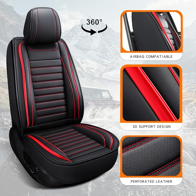 MINGBRON Leather Car Seat Covers Full Set, Universal Faux Leather Car Seat Covers 5 Seats, Automotive Seat Covers for Most Sedans SUVs Trucks, Front and Rear Seat Covers,Wine Red