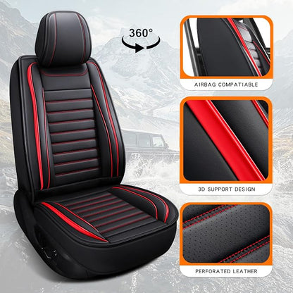 MINGBRON Leather Car Seat Covers Full Set, Universal Faux Leather Car Seat Covers 5 Seats, Automotive Seat Covers for Most Sedans SUVs Trucks, Front and Rear Seat Covers,Wine Red