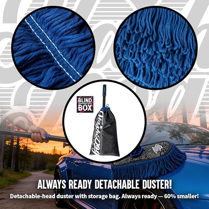 Flash Dog Waterless Car Duster - Wax Cotton Strands 360°Swivel Head & Extendable Aluminum Alloy Handle for Scratch-Free Dusting on Cars, Trucks, SUVs, RVs