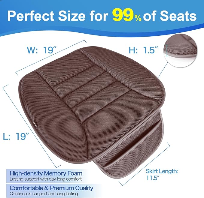 Lofty Aim Premium Car Seat Cushion, Driver Cushion with Comfort Memory Foam & Non-Slip Rubber Bottom, Car Seat Pad Works with 95% of Vehicles and Office Chair or Home - 4D Brown
