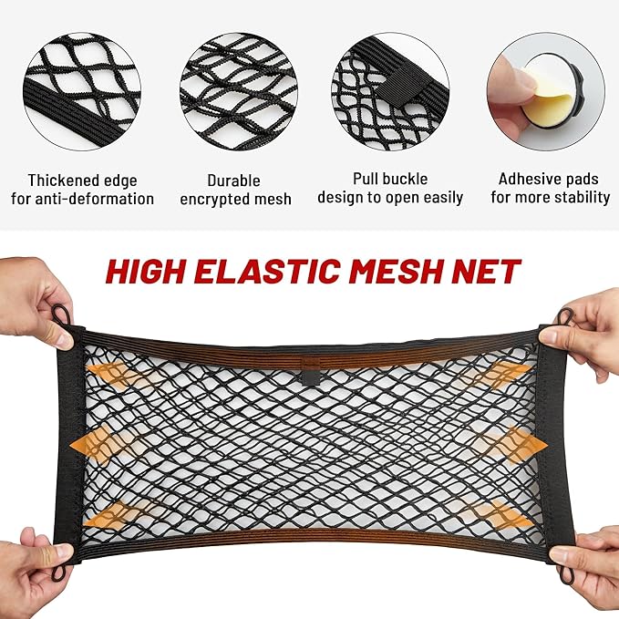 RED WOLF Universal Cargo Net Pocket Elastic Netting Car Mesh Pouch for Trunk RV Boats Home Cargo Storage with Screws and Hooks (21.7'' x 9.8'')