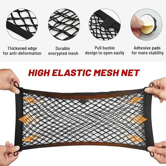 RED WOLF Universal Cargo Net Pocket Elastic Netting Car Mesh Pouch for Trunk RV Boats Home Cargo Storage with Screws and Hooks (21.7'' x 9.8'')