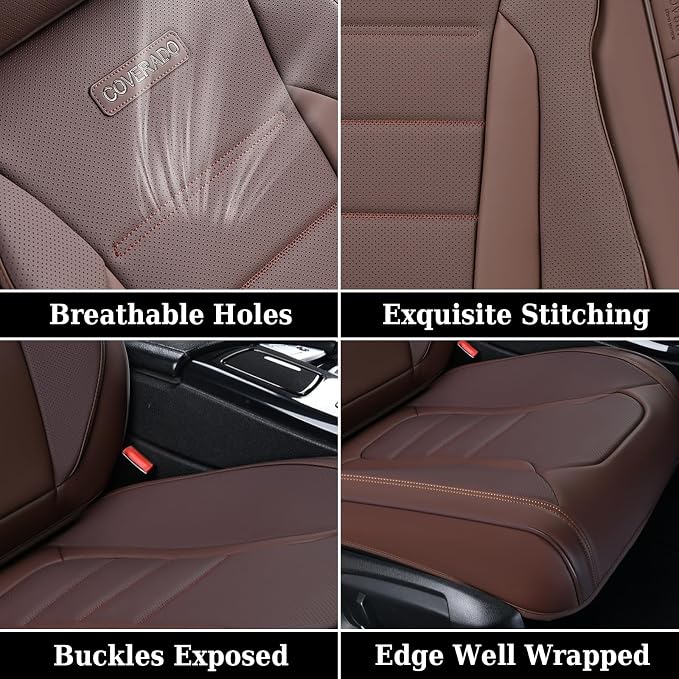 Coverado Car Seat Covers Front, Seat Covers for Cars, Waterproof 2-Pack Car Seat Cushions, Leather Carseat Seat Protectors, Universal Seat Covers Fit for Most Sedans SUV Pick-up Trucks(Brown)