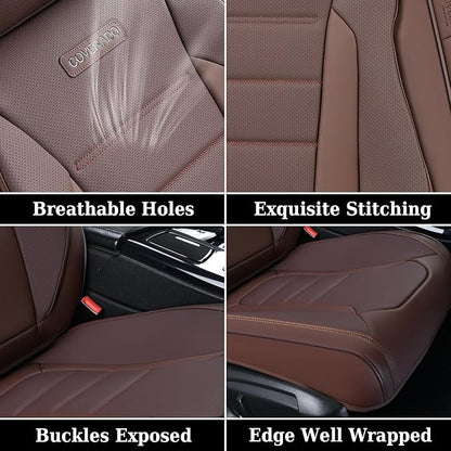 Coverado Car Seat Covers Front, Seat Covers for Cars, Waterproof 2-Pack Car Seat Cushions, Leather Carseat Seat Protectors, Universal Seat Covers Fit for Most Sedans SUV Pick-up Trucks(Brown)