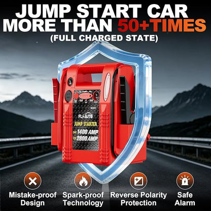 2800A/1400A Heavy Duty 12V/24V Car Jump Starter & Battery Booster – Jumper Pack, Lead-Acid Emergency Power for Cars, Trucks, SUVs, Boats, RVs | FlyAuto