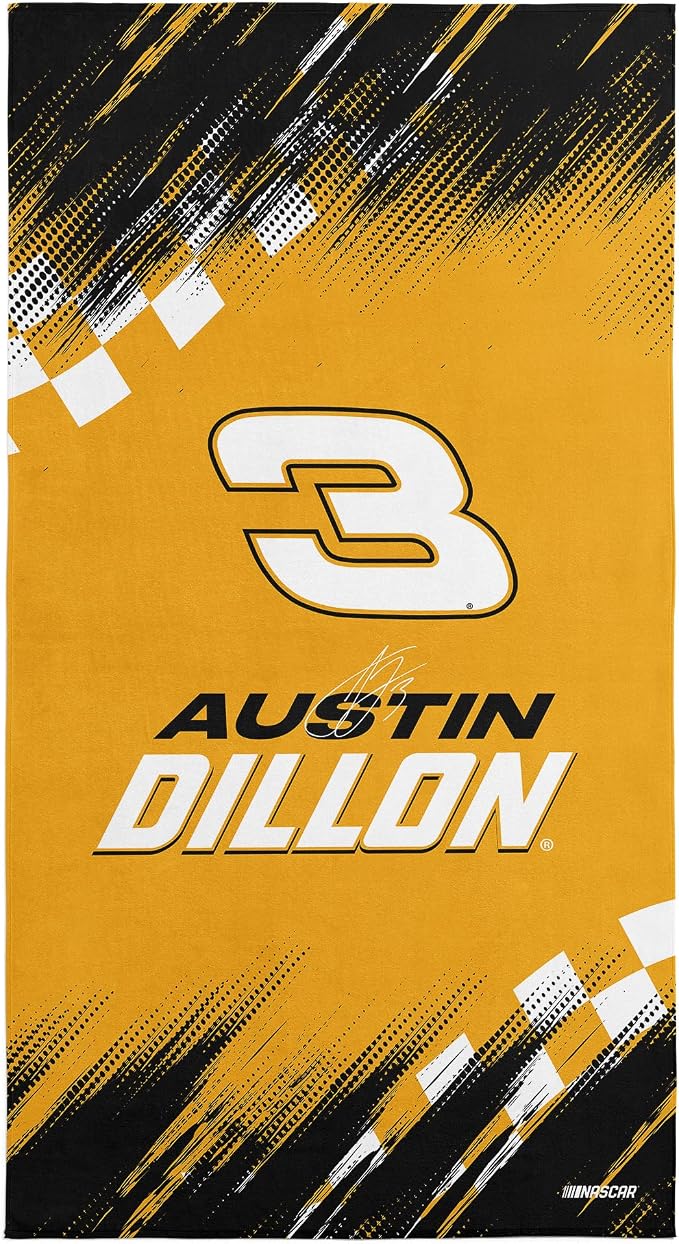 Northwest NASCAR Austin Dillon Simple Speed Beach Towel, Cotton Blend Lightweight Bath, Pool Swim Travel Fan Gear, 30 x 60 Inch