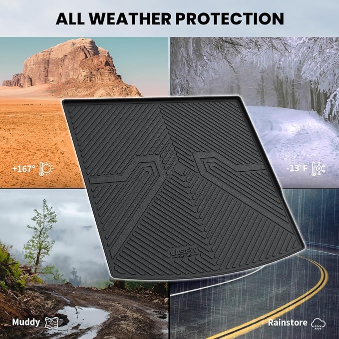 LASFIT Trunk Mat for Volkswagen Atlas Cross Sport 2020-2026, Custom Fit All-Weather Protection TPE Rubber Cargo Mat for VW Accessories, Super Duty, Waterproof, Easy to Clean, Black