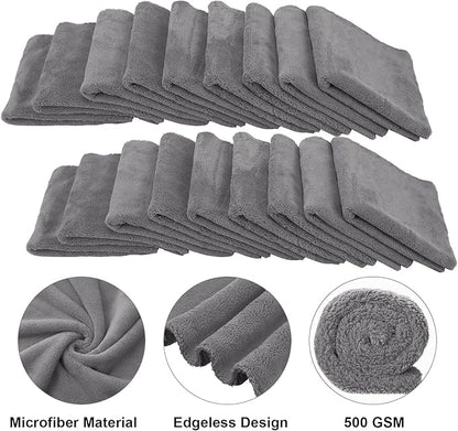 Shimeyao 30 Pcs 16 x 16 Inch Microfiber Towels for Cars, 500 GSM Edgeless Plush Car Detailing Towels, Lint Free Scratch Free Cleaning Cloths for Drying, Washing, Polishing, Waxing, Auto & Home (Gray)
