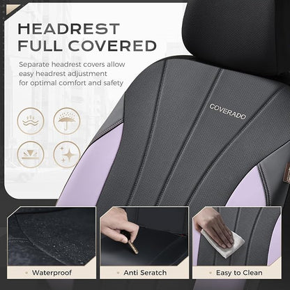 Coverado Car Seat Covers， 2 Front Seats Waterproof Nappa Leather Automotive Seat Protectors, Front Luxury Mesh Seat Covers, All-Weather Universal Fit for Most Cars, SUVs, Trucks,Purple&Black