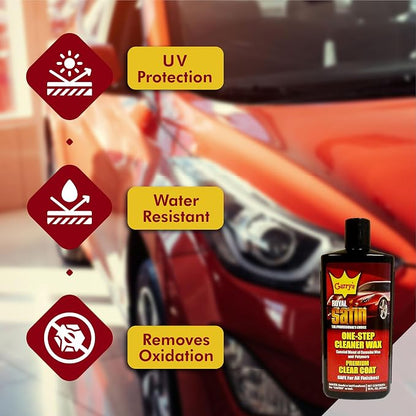 Experience Brilliance and Protection with Garry's Royal Satin One Step Automotive Cleaner Wax - Restores Shine, Removes Oxidation, Carnauba/Hydro-Polymers Formula - 16 Oz Liquid