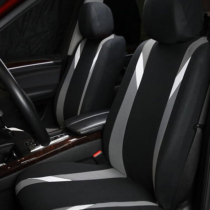 FH Group Front Set Cloth Car Seat Covers for Low Back Seats with Removable Headrest, Universal Fit, Airbag Compatible Seat Cover for SUV, Sedan, Van, Gray