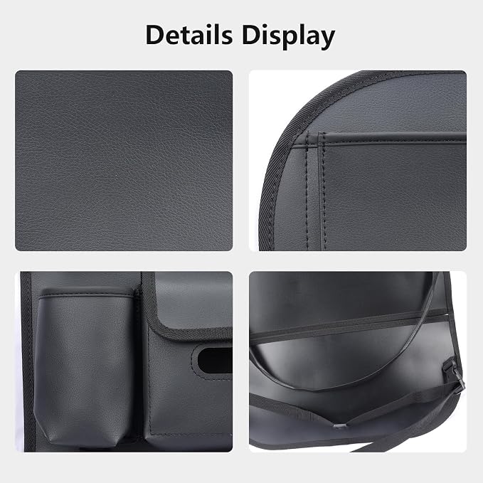 Viaviat Car Seat Organizers Waterproof Backseat Protector with Storage Pocket Large Leather Kick Mats for Kids Pets Automobile SUV Truck (Black, Large Pocket)
