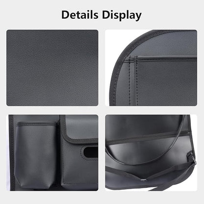 Viaviat Car Seat Organizers Waterproof Backseat Protector with Storage Pocket Large Leather Kick Mats for Kids Pets Automobile SUV Truck (Black, Large Pocket)
