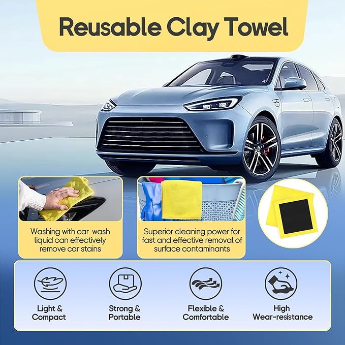 2PCS Clay Towel Auto Detailing, Clay Bar Towel Cloth Auto Detailing for Car (12 x 12 in) (Yellow)