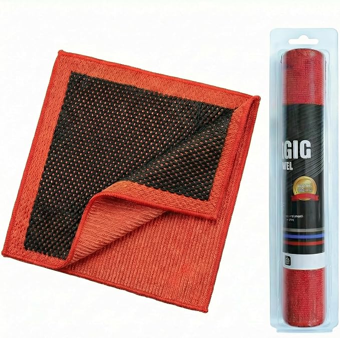 Upgrade 3.0 Car Decontamination Towel – Fine Grade Clay Bar Towel for Auto Detailing, Removes Paint Contaminants, Water Spots & Tree Sap, Enhances Gloss & Wax Bond, 12” x 12” (red and Black)