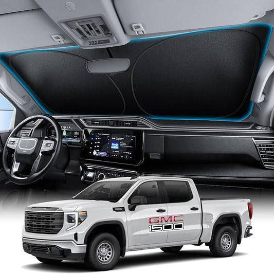 Wigoo for GMC Sierra 1500/2500/3500 Windshield Sunshade [OEM Design, 100% Sun Blockage] Foldable Heat Insulation Sun Shade with Storage Bag, for GMC Sierra 1500/2500/3500 (2019-2026), Silver Coating