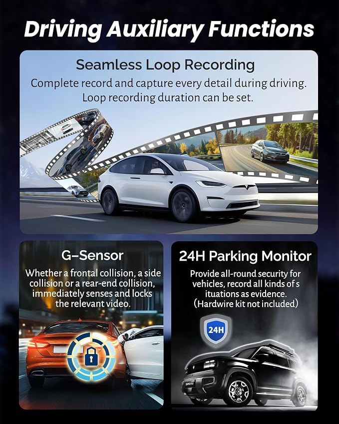 4K Rear View Mirror Camera with Carplay&Android Auto,12" Mirror Dash Cam Front and Rear with Voice Control for Cars&Trucks,Smart Touch Screen,64GB Card Included/Loop Record/Reverse Assist
