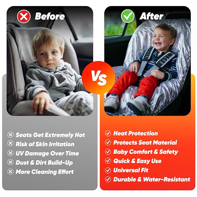 EcoNour Baby Car Seat Sun Shade Cover | Infant Carseat Heat Protector Keeps Toddler Seat at a Cool Temperature | Reflective car seat Sunshade Blocks Out Heat | Baby Travel Accessories