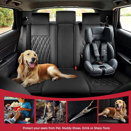 FREESOO Black Car Seat Covers Full Set - Faux Nappa Leather Seat Covers for Cars, Ultra Breathable Waterproof Front Seats Protector with Lumbar Support, Universal Fit for Automotive Sedan SUVs Pickups