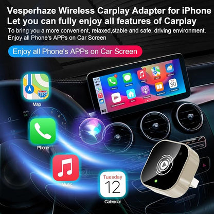 2025 Upgraded Wireless Carplay Adapter for iPhone, Plug&Play Auto-Connected Carplay Wireless Adapter Stable Fit for Cars-No Latency, BT5.3 CarPlay Dongle for Apple iPhone iOS 10+,Silver