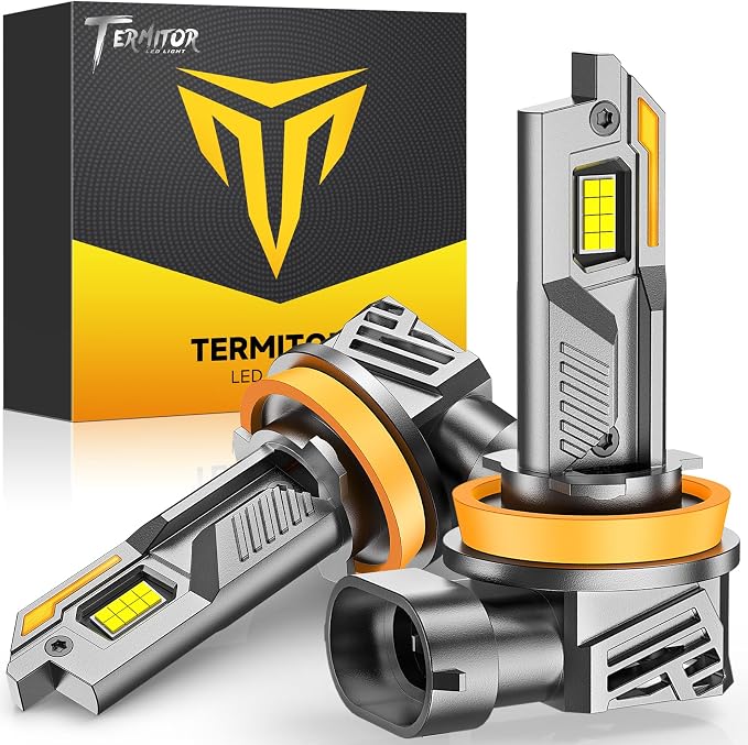 Termitor H11/H8/H9 Light Bulbs, 45,000LM 12X Super Brightness, 360° Adjustable Quick Install, 6500K Cool White H11/H16 Fog Lights Bulb, 1:1 Mini Size with Cooling Fan, IP68, Plug N Play, Pack of 2