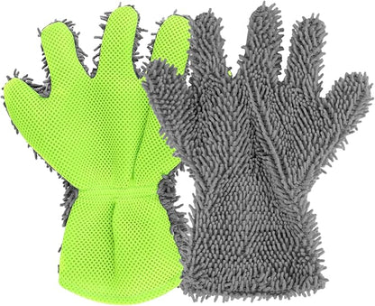 2PCS Car Wash Mitt, 5 Finger Chenille Microfiber Cleaning Mitt for Cars, Scratch-Free Auto Washing Gloves, Car Interior Exterior Cleaning Gloves, Great for Hard-to-Reach Areas (Gray)