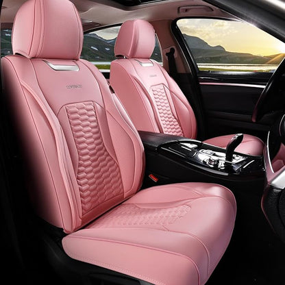 Coverado Front Car Seat Covers, Premium Nappa Leather Waterproof Front Seat Protectors, Universal Automotive Seat Covers Compatible with Most Vehicles (Pink)