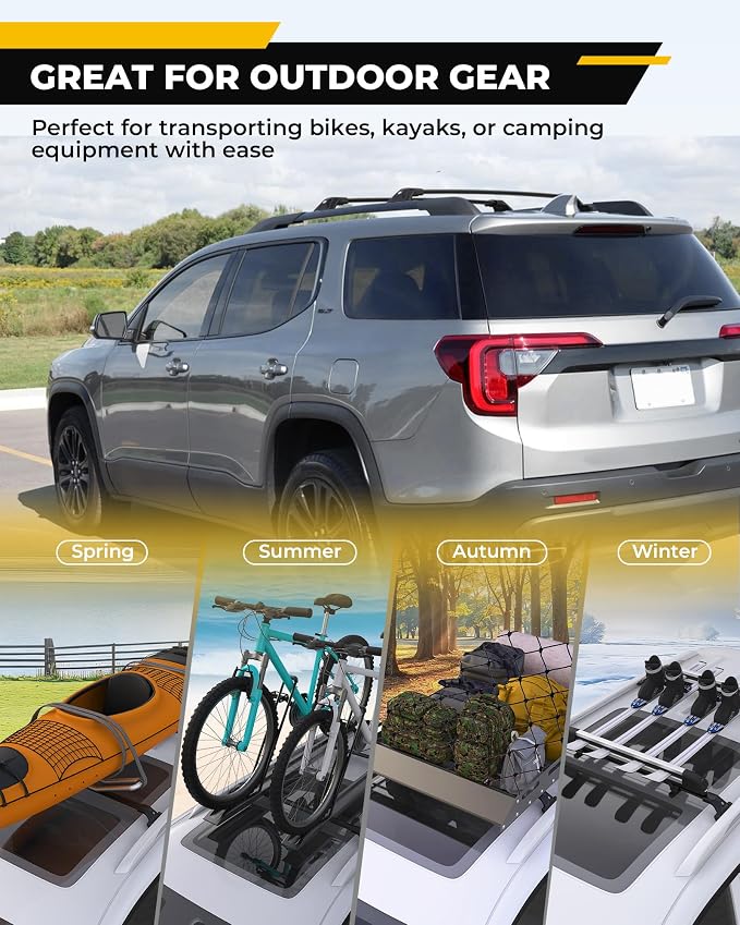 265LBS Lockable Cross Bars Roof Rack Fit for GMC Acadia 2017-2023 Aluminum Crossbars Cargo Bar Luggage Baggage Carrier Rooftop Accessories, for Storage Bag Kayak Snowboard Canoe Bike