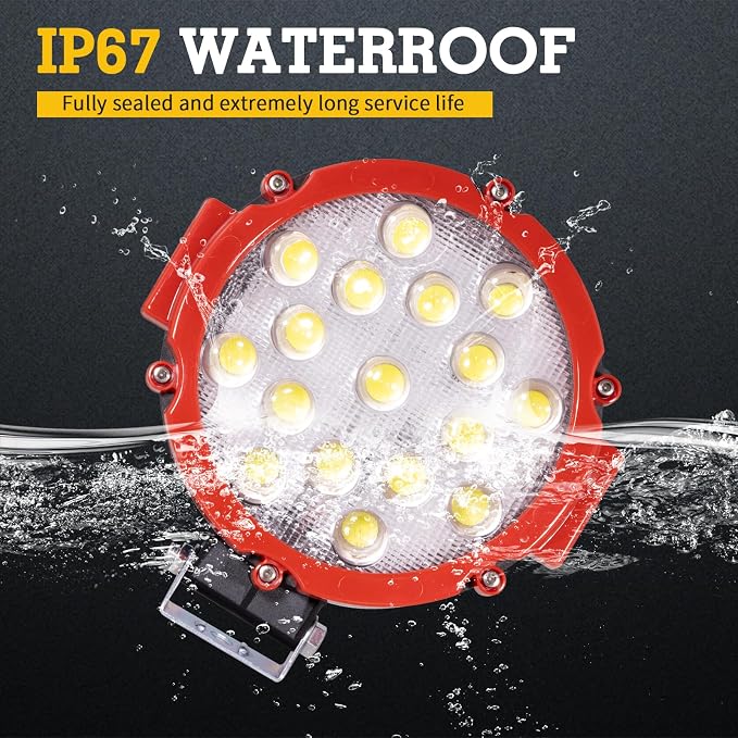 2 Pack 7'' 51W 5100LM LED Work Light Bar Round Off Road Light Driving Fog Light fit for Jeep Trucks SUV ATV Boat Tractor (Red)
