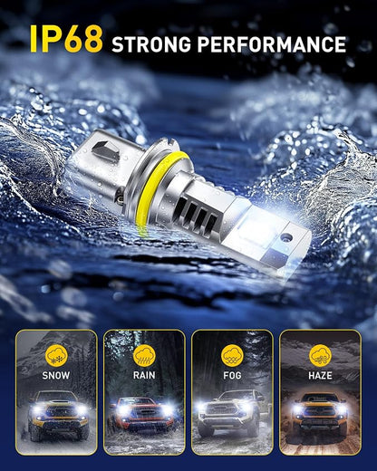 AUXITO 9007 LED Bulbs Combo, 40,000LM Super Brighter, 1:1 Halogen Mini Size, 6500K White HB5 Driving Light Bulbs, Plug and Play,Pack of 2