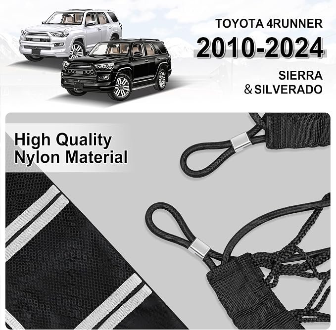Amiss Truck Bed Cargo Net with Side Organizer, Compatible with Toyota 4Runner 2010-2024, Portable Storage for Pickup Cargo and Heavy Duty Hook, Exterior Accessories for Car SUV Truck