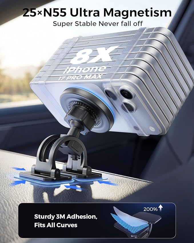 2-in-1 15W Magsafe Car Mount Charger, Magnetic Wireless Car Charger, 360° Dashboard & Air Vent Phone Mount, Phone Holders for Your Car, Car Accessories for Men Women for iPhone 17-12