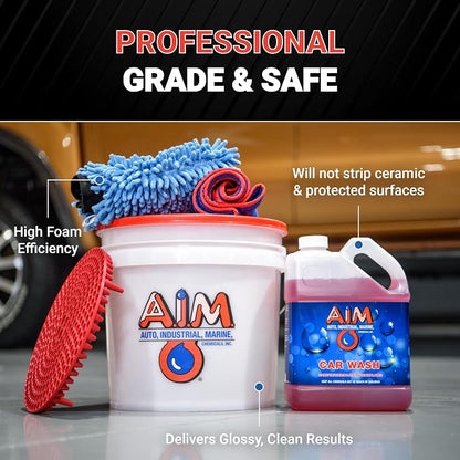 AIM Chemicals Car Wash - High Foam Formula Car Shampoo, Professional Car Wash Shampoo Compatible with Ceramic Coatings - Ideal for Foam Guns - Streak-Free Finish for Detailing - 5 Gal