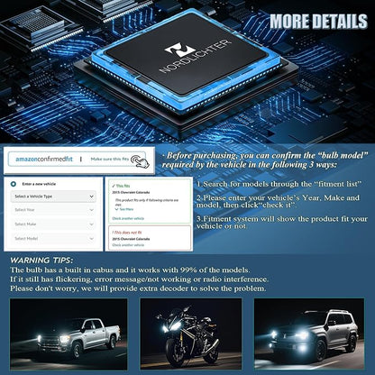 H4 Bulbs, 600% Brightness H4 9003 Fog Light 6500K Xenon White Extremely Super Bright Plug & Play with Cooling Fan (Pack of 2)