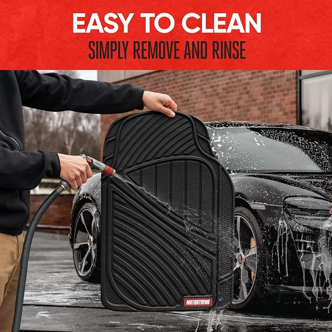 Motor Trend FlexTough Performance All Weather Rubber Car Floor Mats - 3 Piece Floor Mats Automotive Liners for Cars Truck SUV, Heavy-Duty Waterproof (Black)