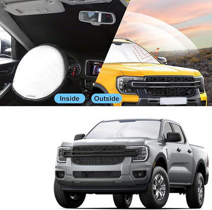 TINGLU Sun Shade for Ford Ranger 2019-2024 2025 2026 Accessories Windshield Sun Shade Window Shade UV Rays Protection Sun Visor Cover with Steering Wheel Sunshade Storage Bag