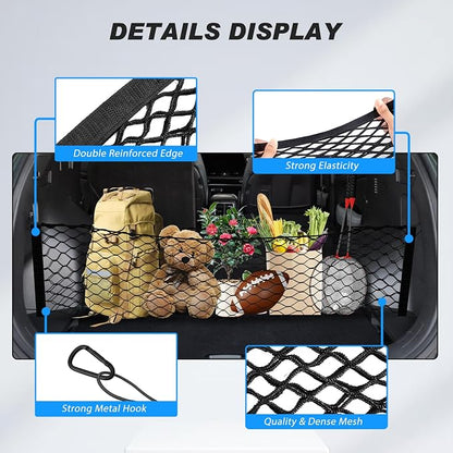 Karltys Envelope Style Cargo Net for Kia Sportage 2023 2024 2025 2026, Elastic Rear Trunk Cargo Net for 2025 Sportage Accessories Heavy Duty Nylon Mesh Storage Netting Organizer with Metal Hooks