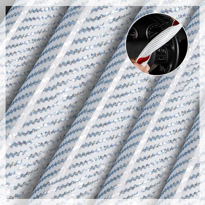 Car Steering Wheel Cover Set Bright Carbon Fiber Wrap Non-Slip 3pcs Steering Wheel Accessories 14.5-15 inch Universal (White)