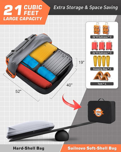 Sailnovo Rooftop Cargo Carrier Bag 21 Cubic, 1000D PVC Waterproof Vehicle Soft-Shell Carrier for Cars with/Without Roof Rack, Car Roof Storage Includes Anti-Slip Mat,10 Reinforced Straps, 6 Door Hooks