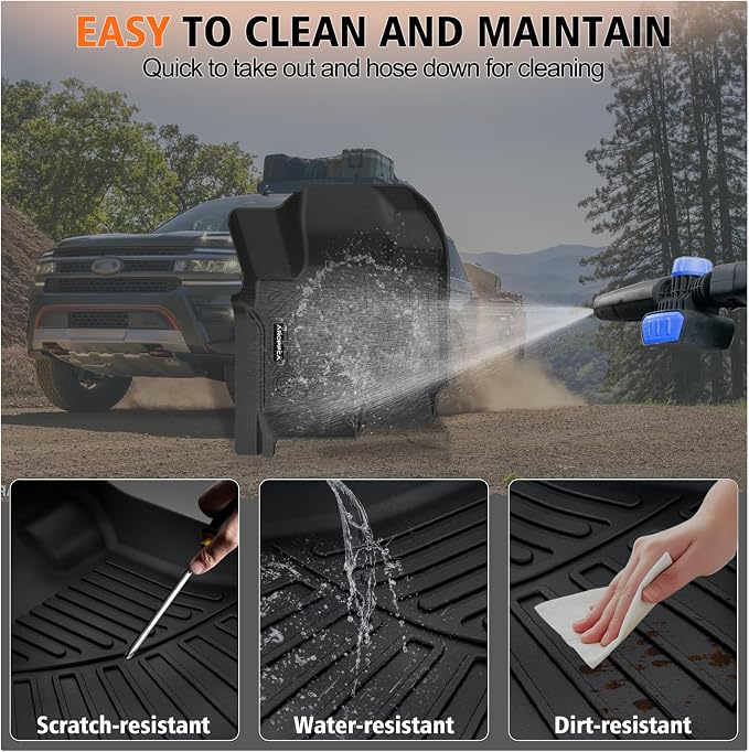 All Weather Car Floor Mats Cargo Liner with Backrest Mat for 2018-2024 Ford Expedition 7 Seater 2 Row (Not Fit for MAX/Limited Model), TPE Rubber Liners Full Set for 2024 Expedition Accessories