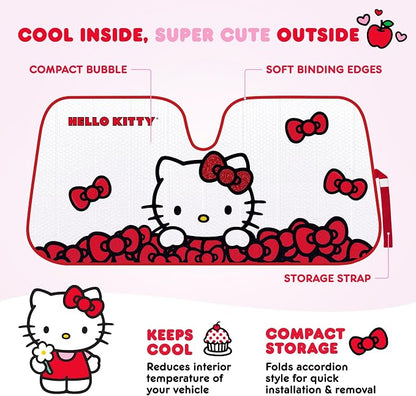 Carbella Hello Kitty Car Windshield Sun Shade, Official Sanrio Sun Shade for Car Window, Cute Sun Shade for Front Windshield, Hello Kitty Accessories for Women ﻿(Red Bow Dreams)