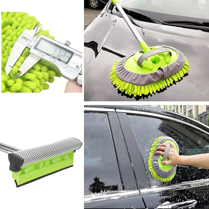 LumiMokki 62 " Car Wash Mop Kit - Car Cleaning Mop with Long Handle Stainless Steel Pole for RVs, SUVs, Trucks and Buses (Green)