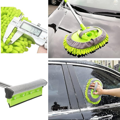 LumiMokki 62 " Car Wash Mop Kit - Car Cleaning Mop with Long Handle Stainless Steel Pole for RVs, SUVs, Trucks and Buses (Green)